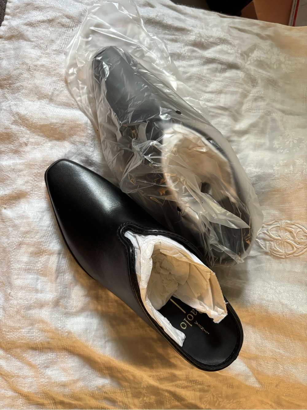 Paolo Black Leather Slip-On Mules